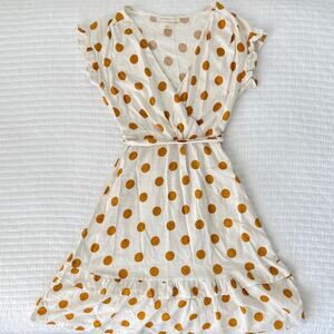 New Monteau Los Angeles A-Line Wrap Dress in Cream and Yellow Polka Dot Size XS